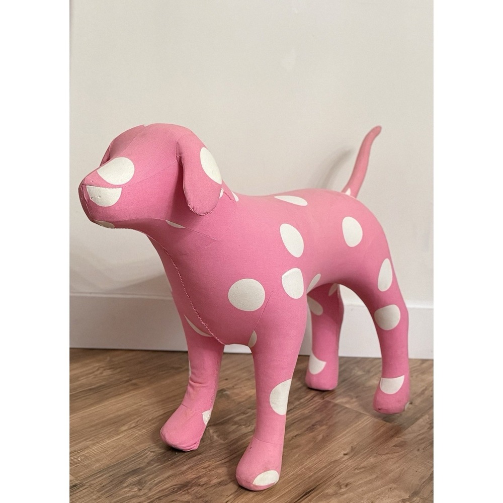 VTG RARE Victoria's Secret Pink XL Display Dog Pink/white Polka Dot 25.5"T Y2K